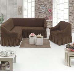 Комплект чехлы на угловой диван и кресло (коричневый)